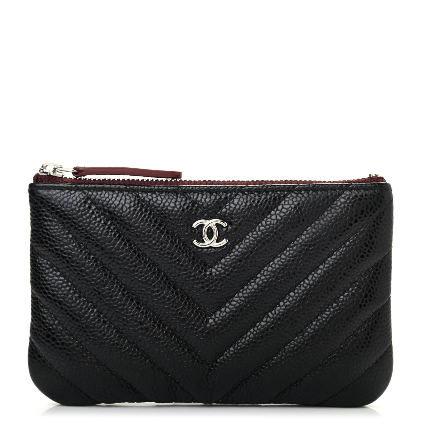 Caviar Chevron Quilted Small Cosmetic Case Black