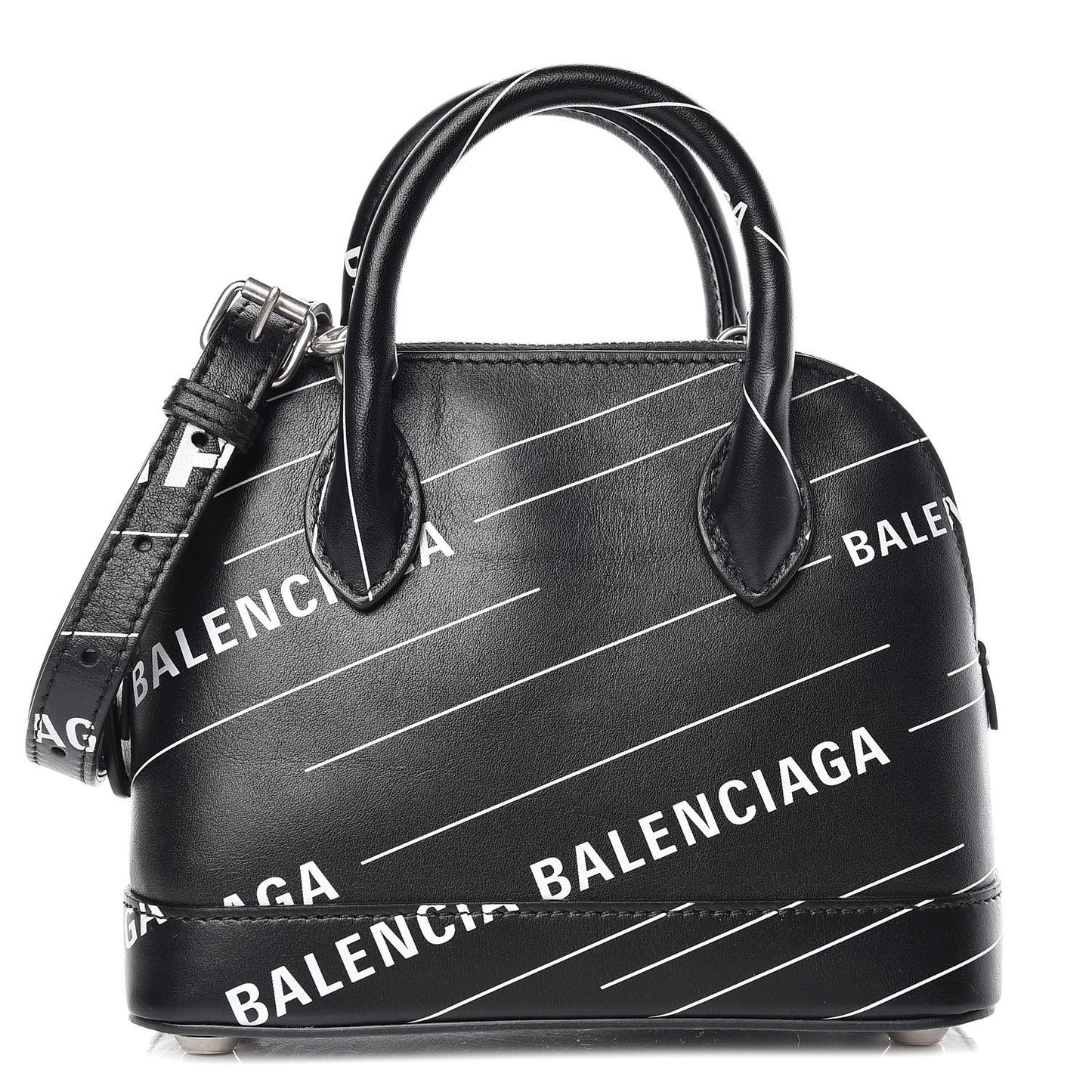 Calfskin Logo Print XXS Ville Top Handle Bag Black White