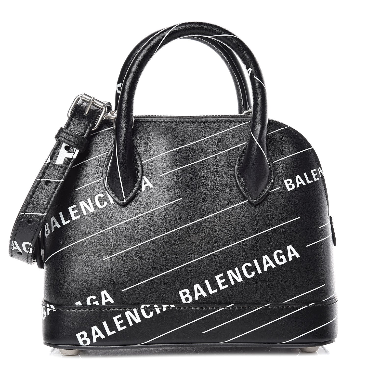 Balenciaga Calfskin Logo Print XXS Ville Top Handle Bag Black White 1 of 11