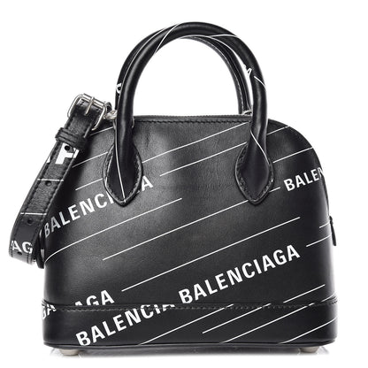 Balenciaga Calfskin Logo Print XXS Ville Top Handle Bag Black White 1 of 11