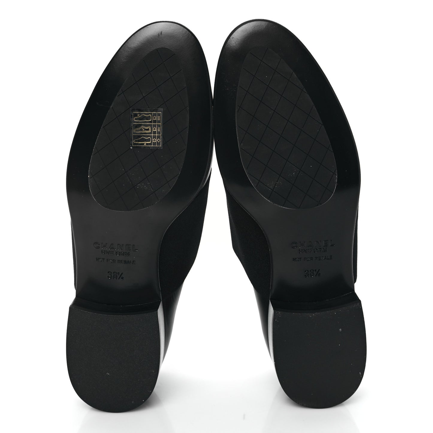 Calfskin Elastic Lace Up Cap Toe CC Loafers 38.5 Black