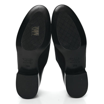 Chanel Calfskin Elastic Lace Up Cap Toe CC Loafers 38.5 Black 5 of 10