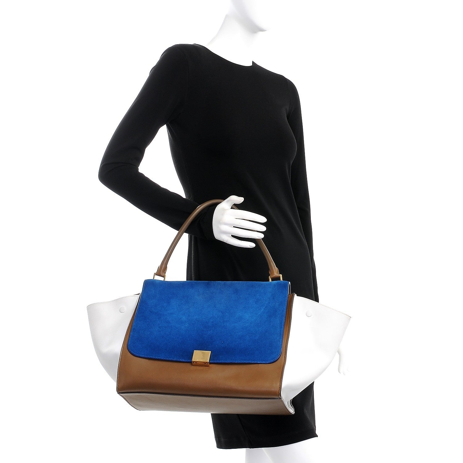 Celine Smooth Calfskin Suede Large Tri-Color Trapeze Bright Blue 2 of 16
