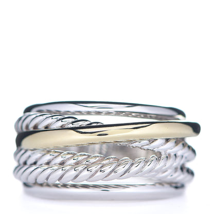 David Yurman Sterling Silver 14K Yellow Gold Narrow Crossover Ring 59 8.75 1 of 3