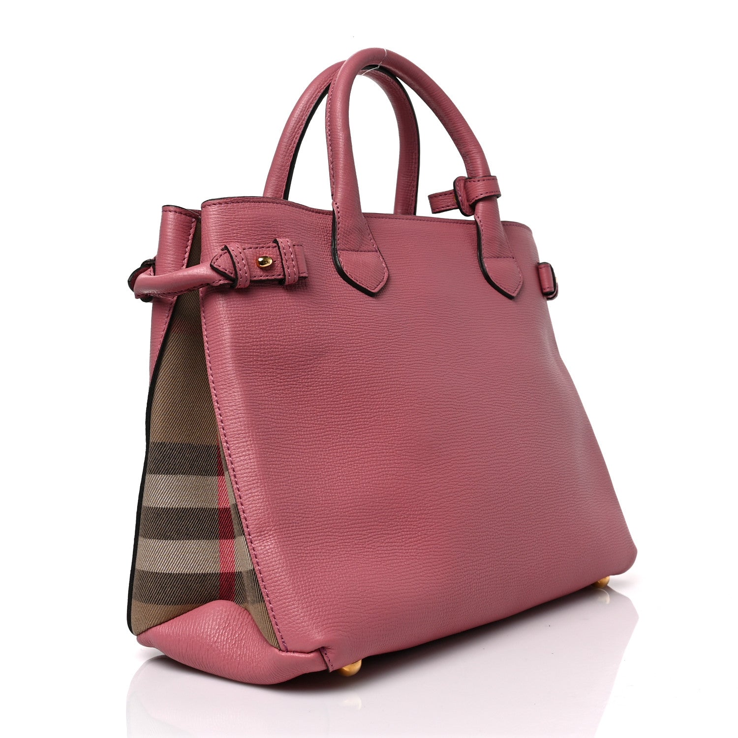 Burberry Grainy Calfskin House Check Medium Banner Tote Mauve Pink 3 of 9
