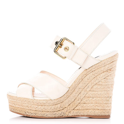 Louis Vuitton Calfskin Monogram Espadrille Wedge Sandals 35 White 1 of 11