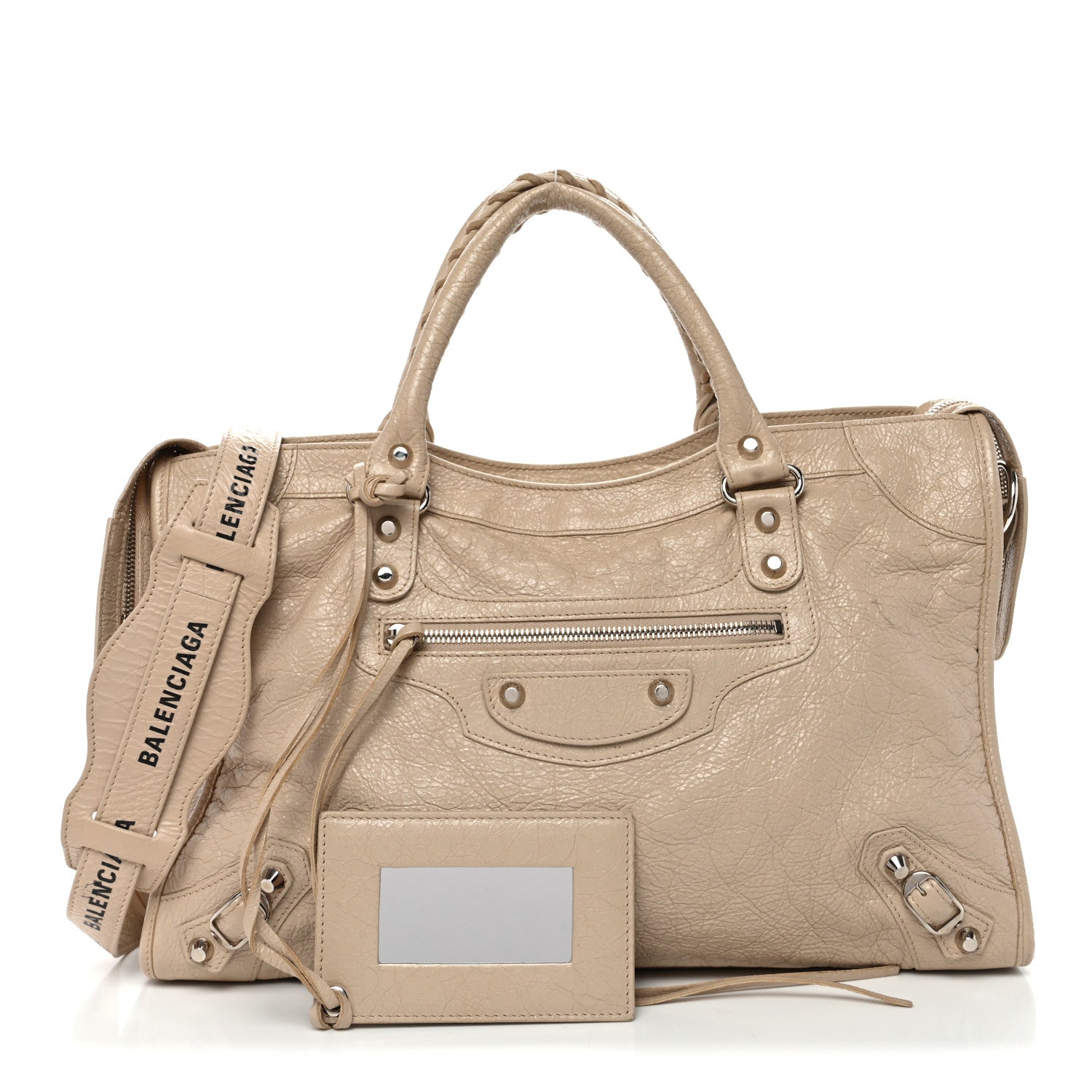 Balenciaga Agneau Classic Silver Hardware City Logo Strap Light Beige Black 3 of 12