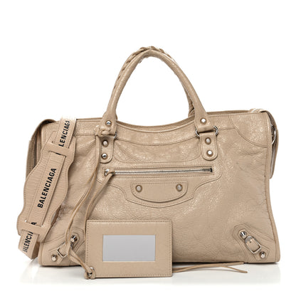 Balenciaga Agneau Classic Silver Hardware City Logo Strap Light Beige Black 3 of 12