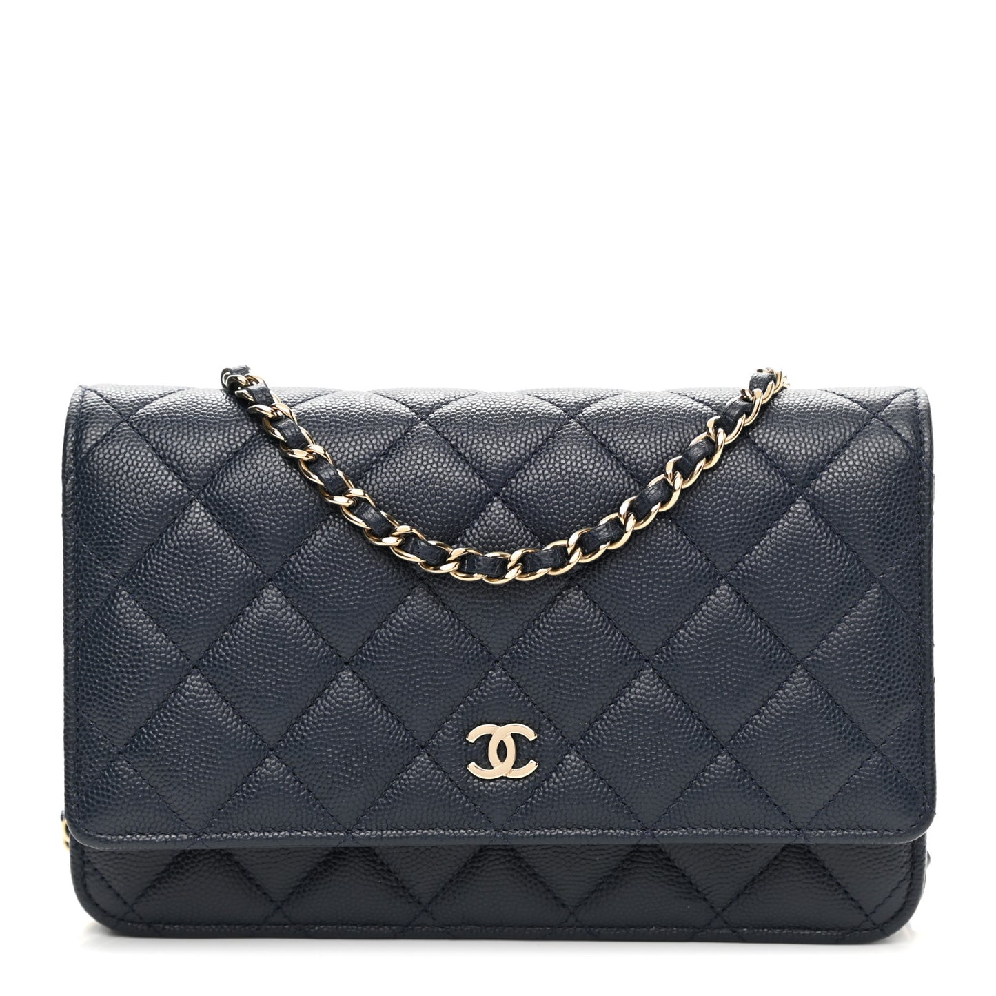 Caviar Quilted Wallet On Chain WOC Navy Blue