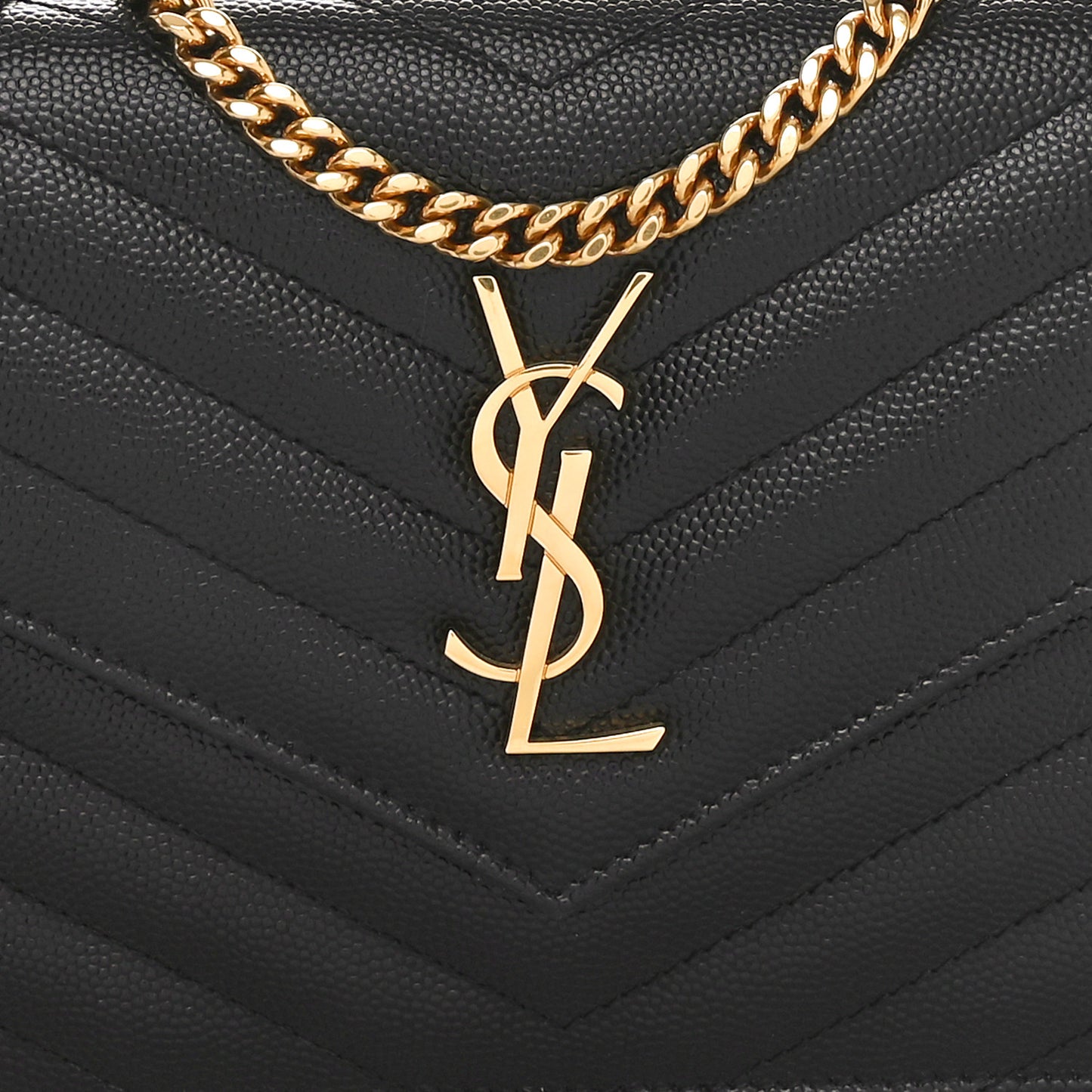 Grain De Poudre Matelasse Chevron Monogram Envelope Chain Wallet Black