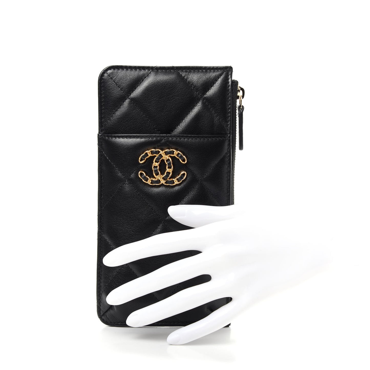Lambskin Quilted 19 Phone and Card Holder Black
