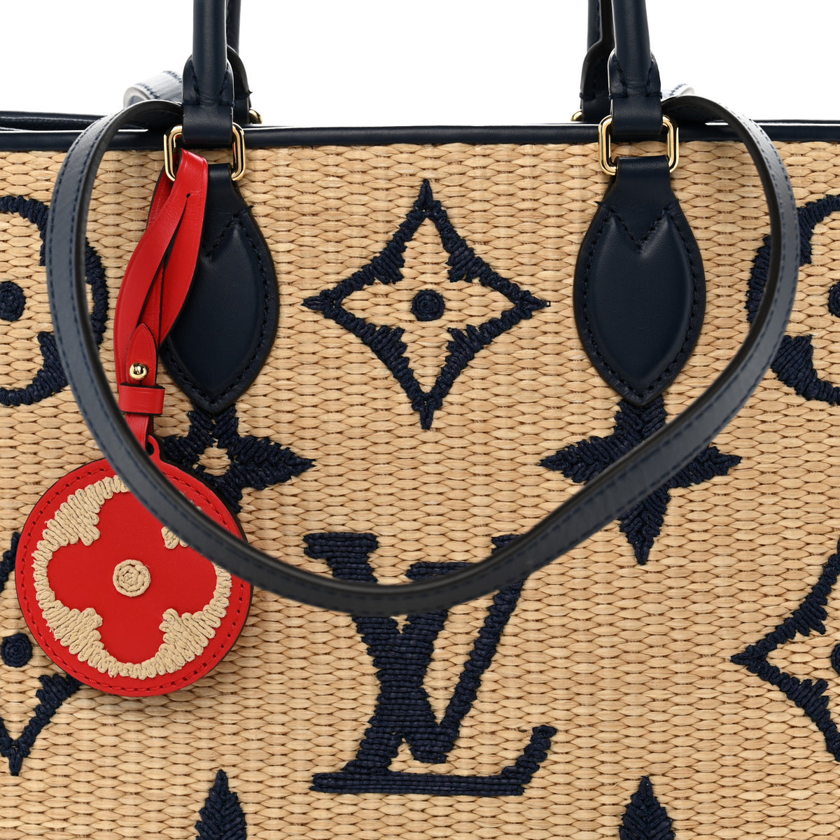 Raffia Calfskin Monogram Giant Onthego MM Blue
