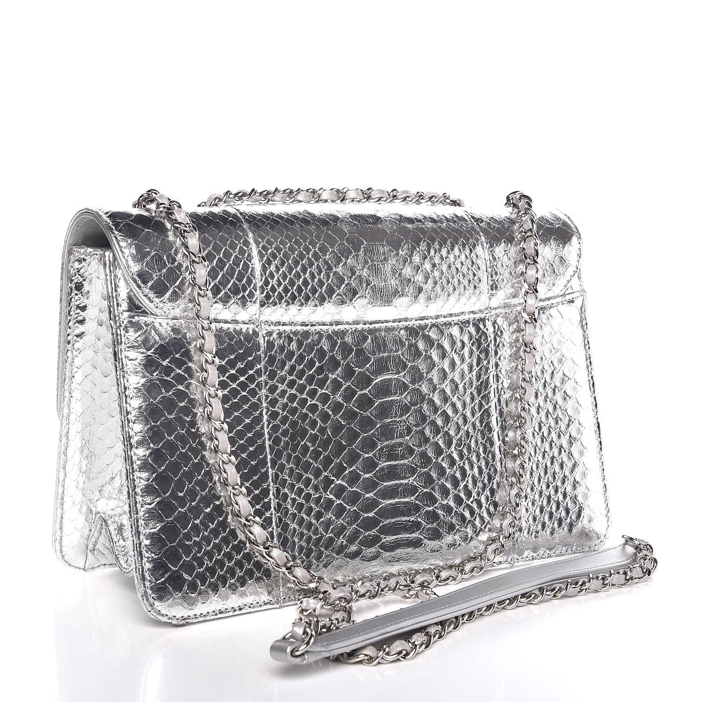 Metallic Python Beauty Lock Flap Silver