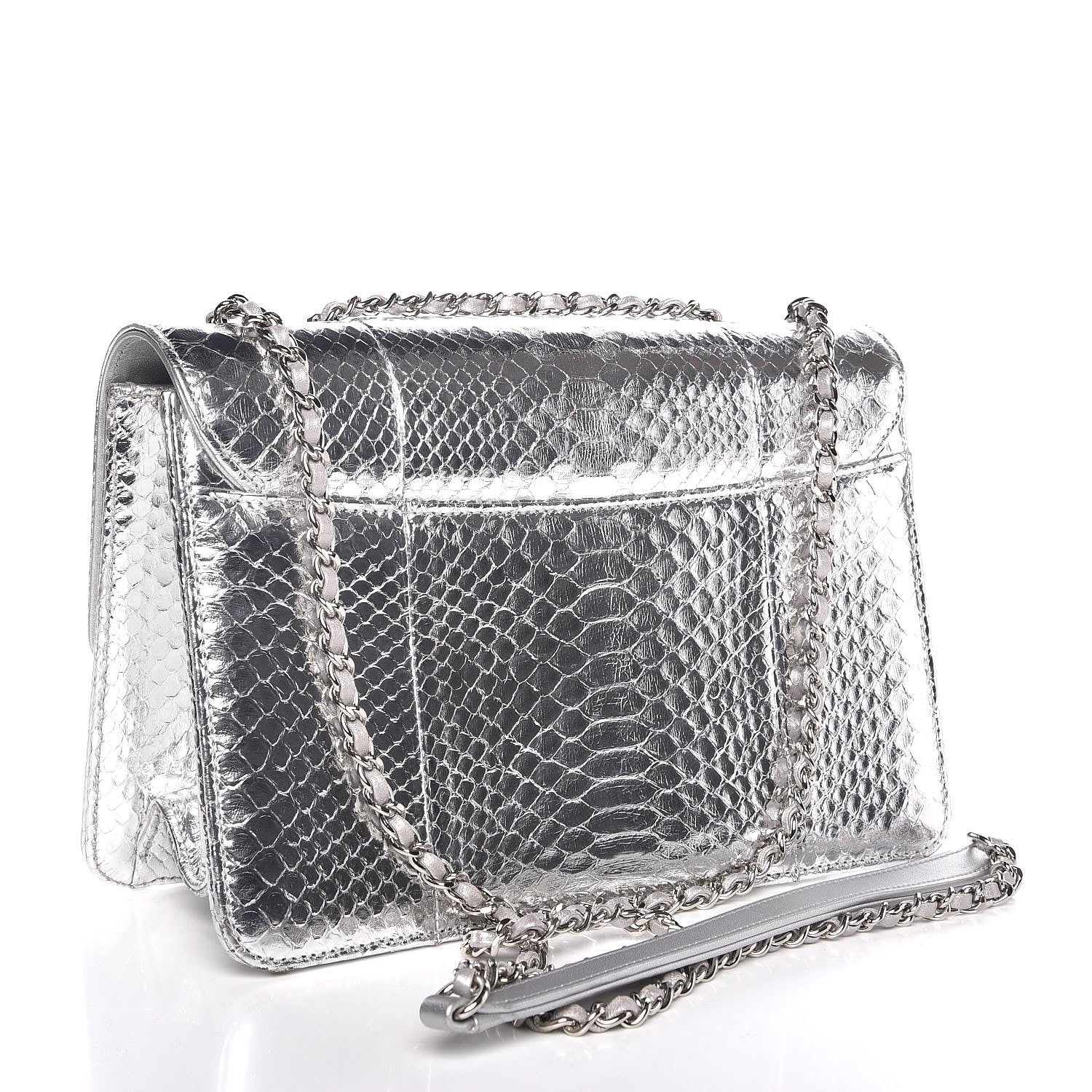 Chanel Metallic Python Beauty Lock Flap Silver 3 of 7