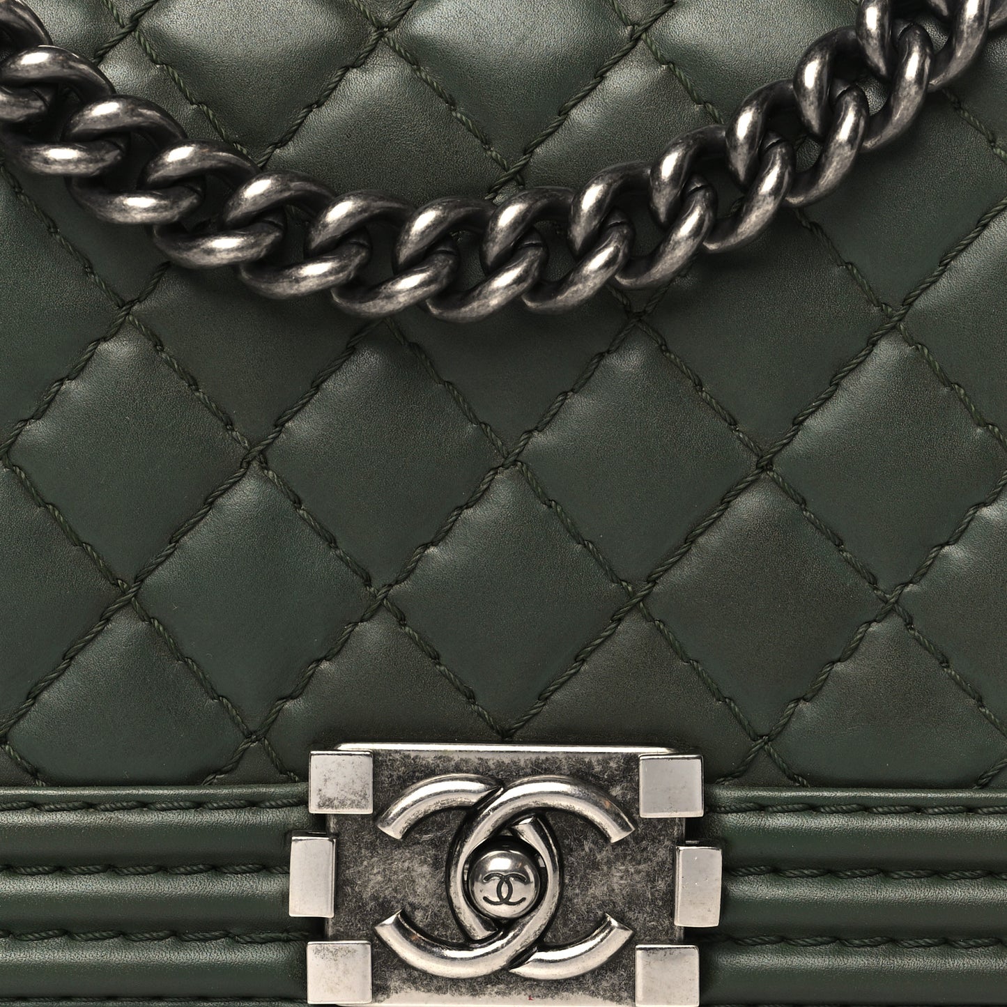 Calfskin Stitched Medium Boy Flap Dark Green