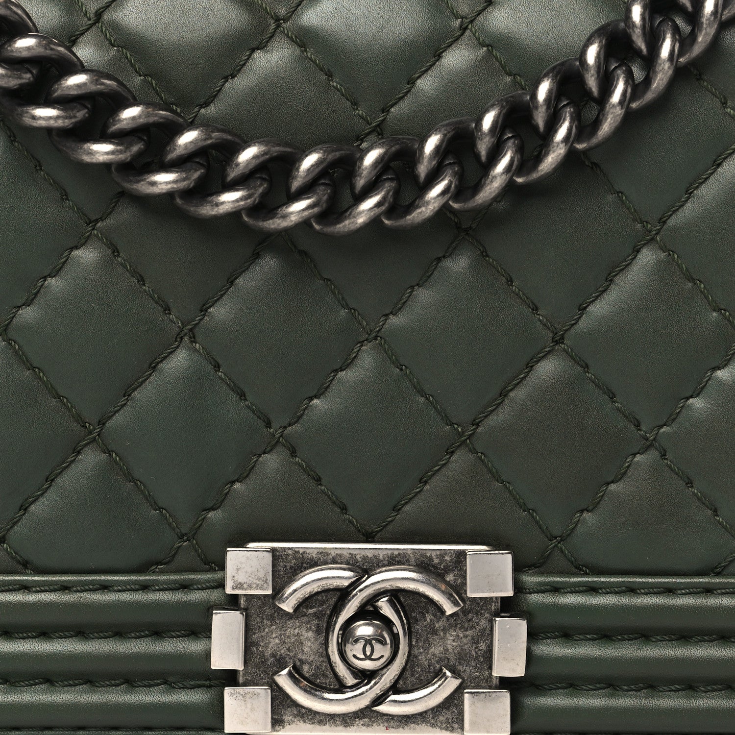 Chanel Calfskin Stitched Medium Boy Flap Dark Green 8 of 10