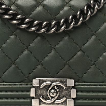 Chanel Calfskin Stitched Medium Boy Flap Dark Green 8 of 10