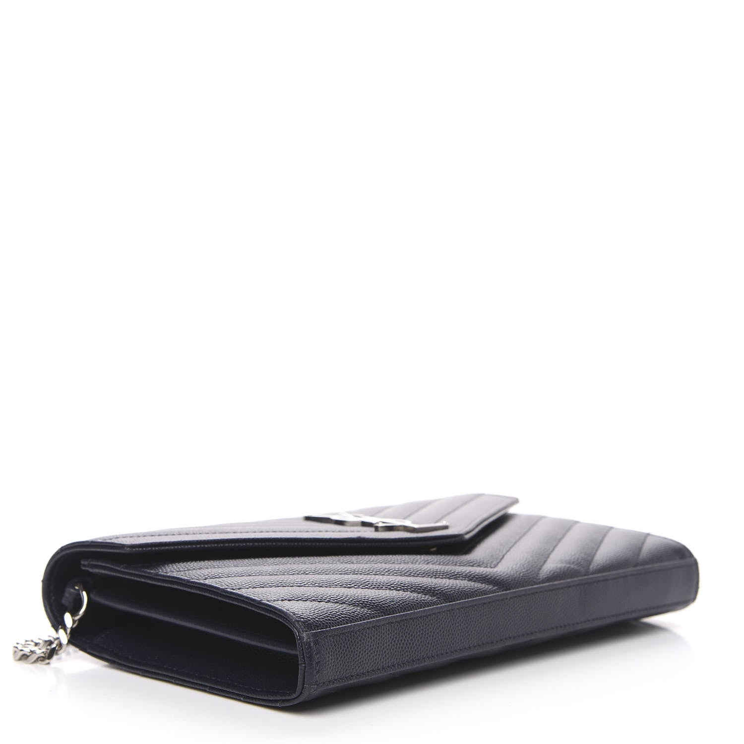 Saint Laurent Grain De Poudre Matelasse Chevron Monogram Chain Wallet Deep Marine 4 of 8