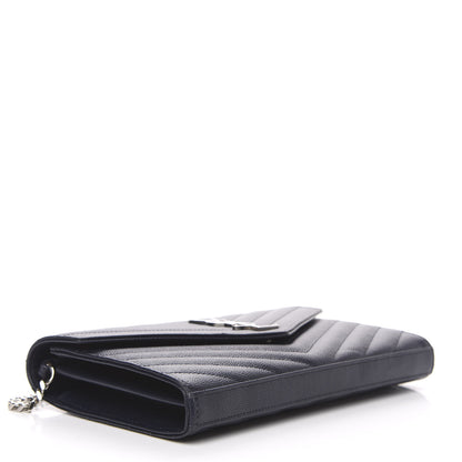 Saint Laurent Grain De Poudre Matelasse Chevron Monogram Chain Wallet Deep Marine 4 of 8