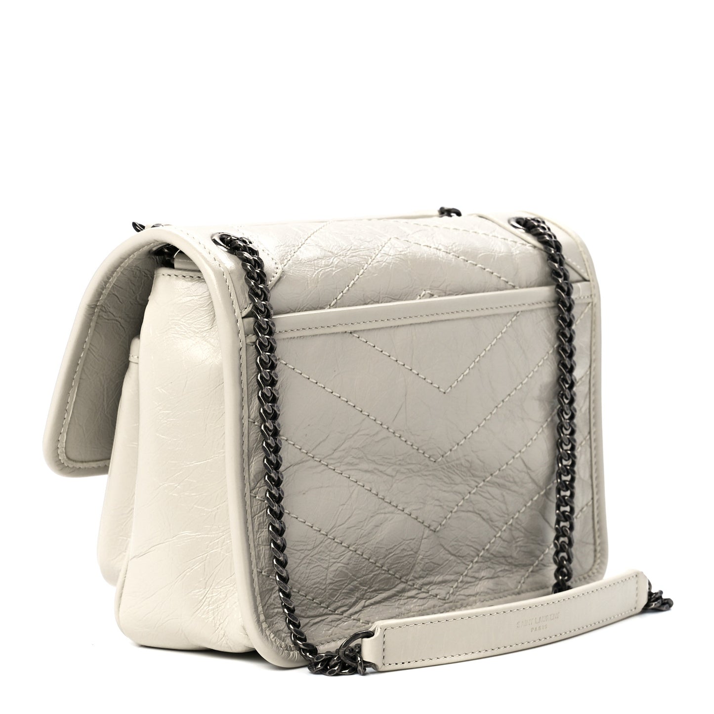 Crinkled Calfskin Matelasse Monogram Baby Niki Chain Satchel White