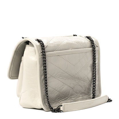 Saint Laurent Crinkled Calfskin Matelasse Monogram Baby Niki Chain Satchel White 2 of 13