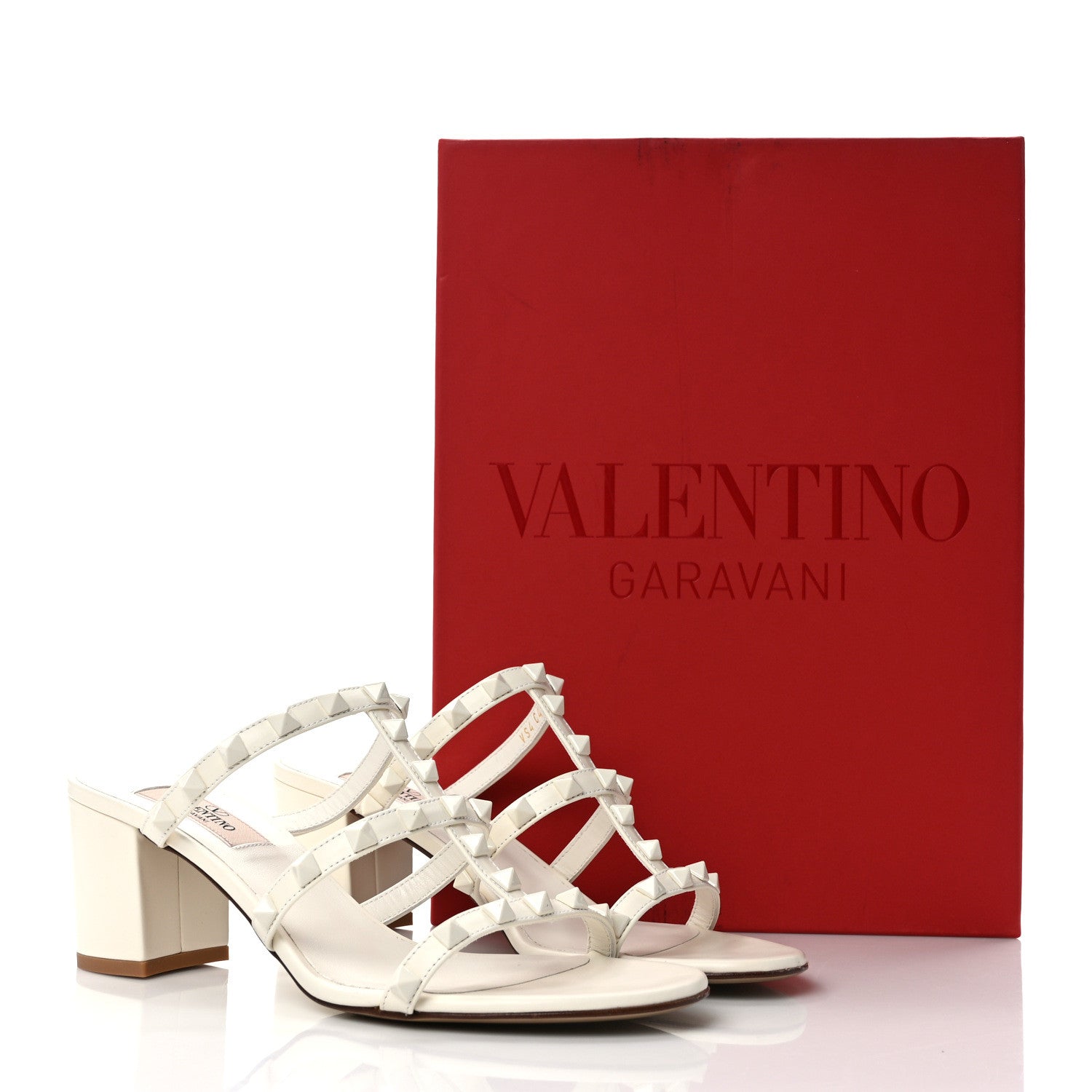 Valentino Garavani VALENTINO GARAVANI Calfskin Nappa Rockstud 60mm Caged Slide Sandals 37 Light Ivory 9 of 9