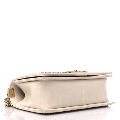 Chanel Crumpled Calfskin Chevron Medium Chain Boy Flap Ivory 4 of 13