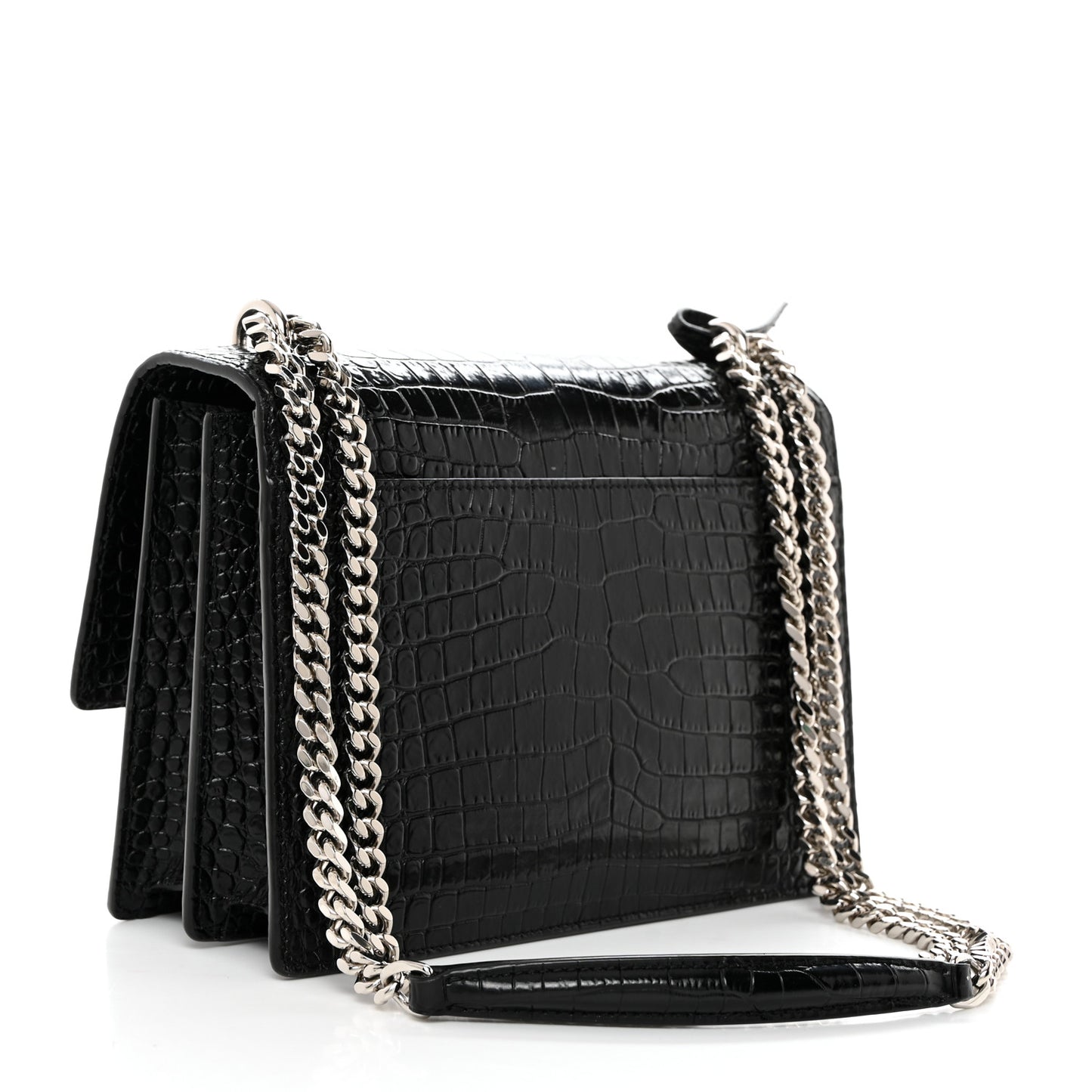 Calfskin Crocodile Embossed Medium Monogram Sunset Black
