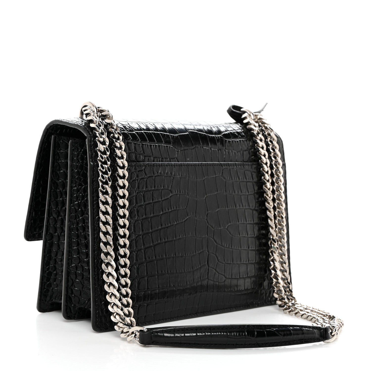 Saint Laurent Calfskin Crocodile Embossed Medium Monogram Sunset Black 2 of 12