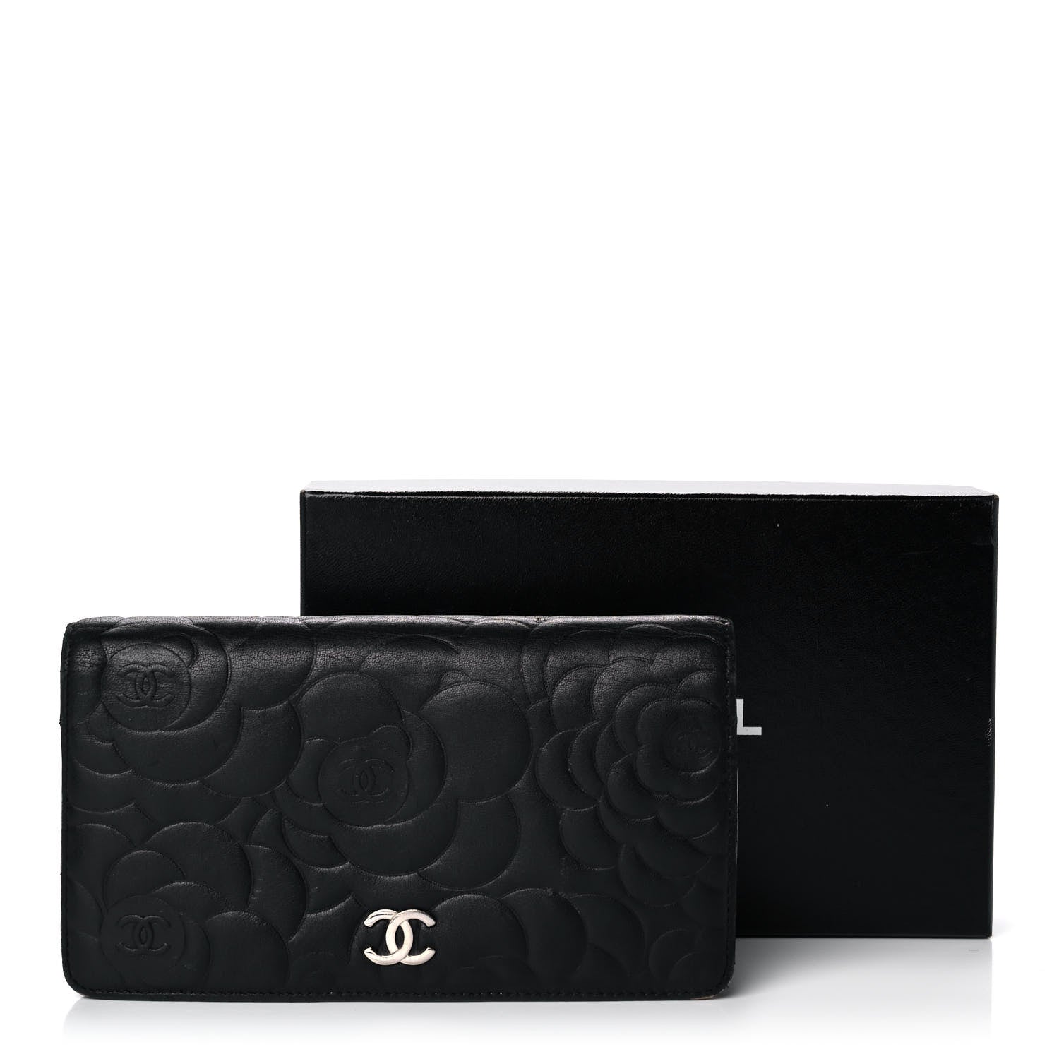 Chanel Lambskin Camellia Embossed Yen Wallet Black 14 of 14