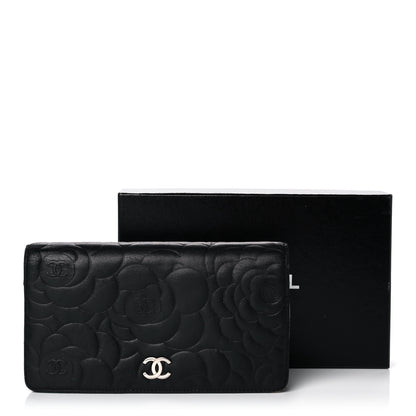 Chanel Lambskin Camellia Embossed Yen Wallet Black 14 of 14