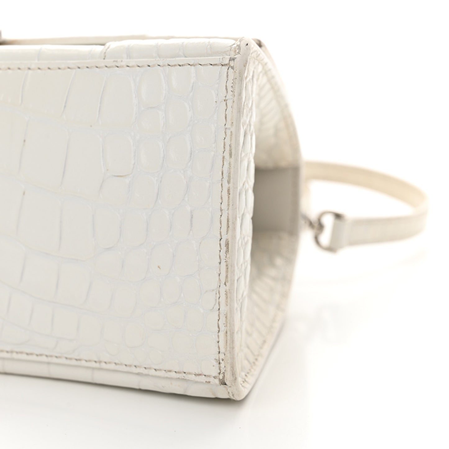 Calfskin Crocodile Embossed Small Hourglass Top Handle Bag White