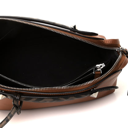 Fendi Vitello Dolce Bi-Color FF 1974 Embossed Medium By The Way Boston Bag Brandy Maya Black 6 of 12