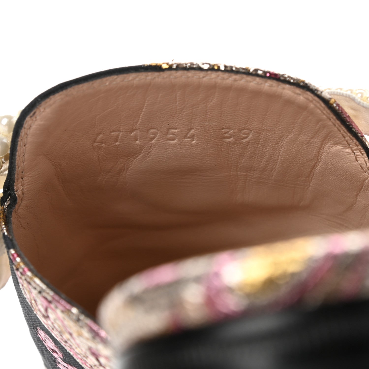 Gucci Iridescent Brocade Pearl Bow Womens Princetown Slippers 39 Black Pink 5 of 8