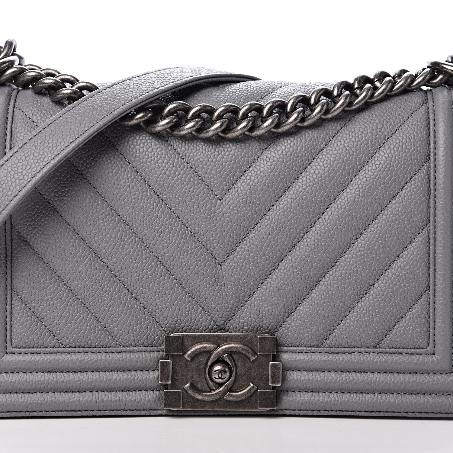 Chanel Caviar Chevron Quilted Medium Boy Flap Dark Grey 7 of 10