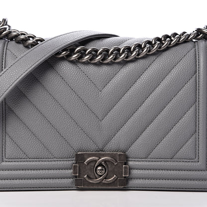 Chanel Caviar Chevron Quilted Medium Boy Flap Dark Grey 7 of 10