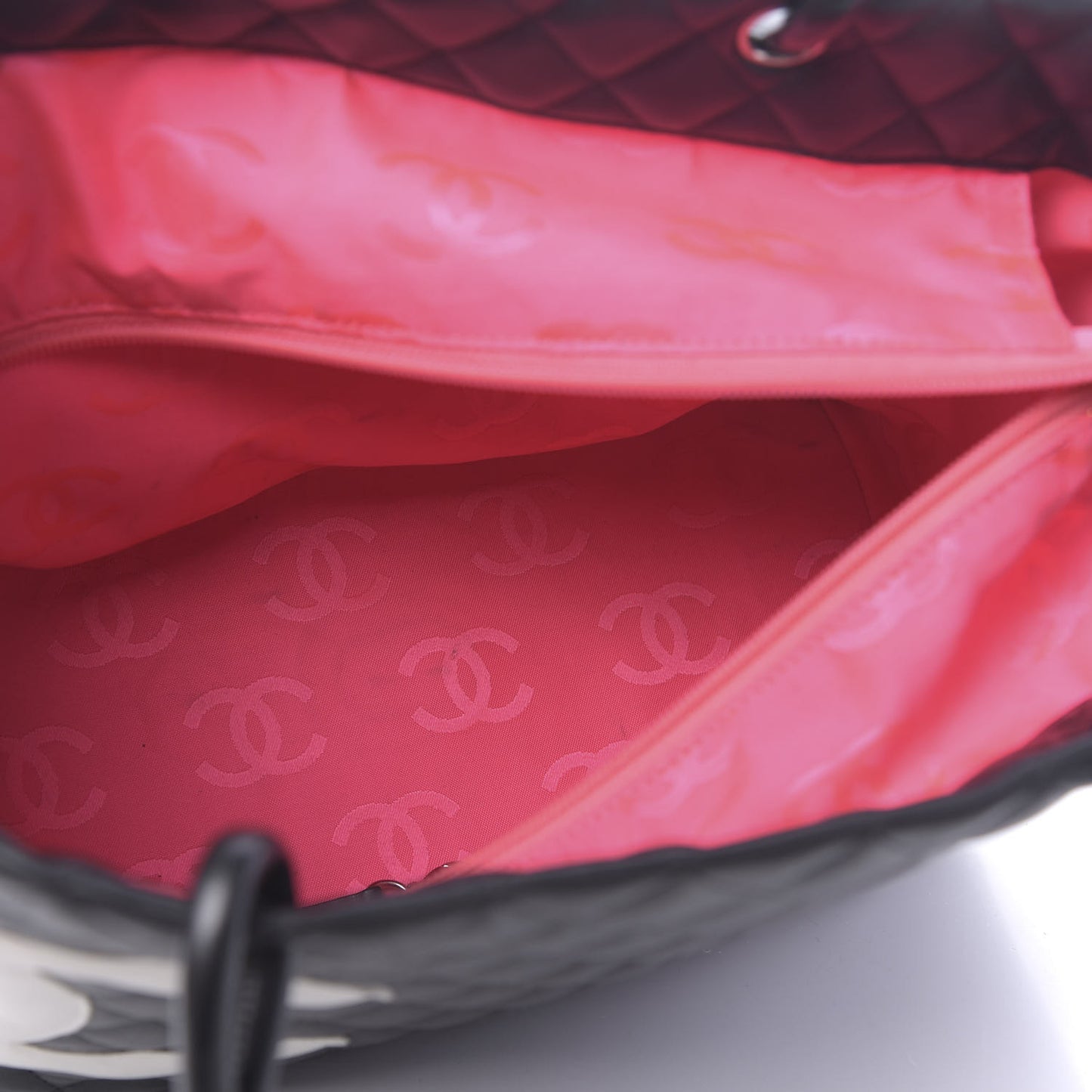 Calfskin Quilted Large Cambon Tote Black White
