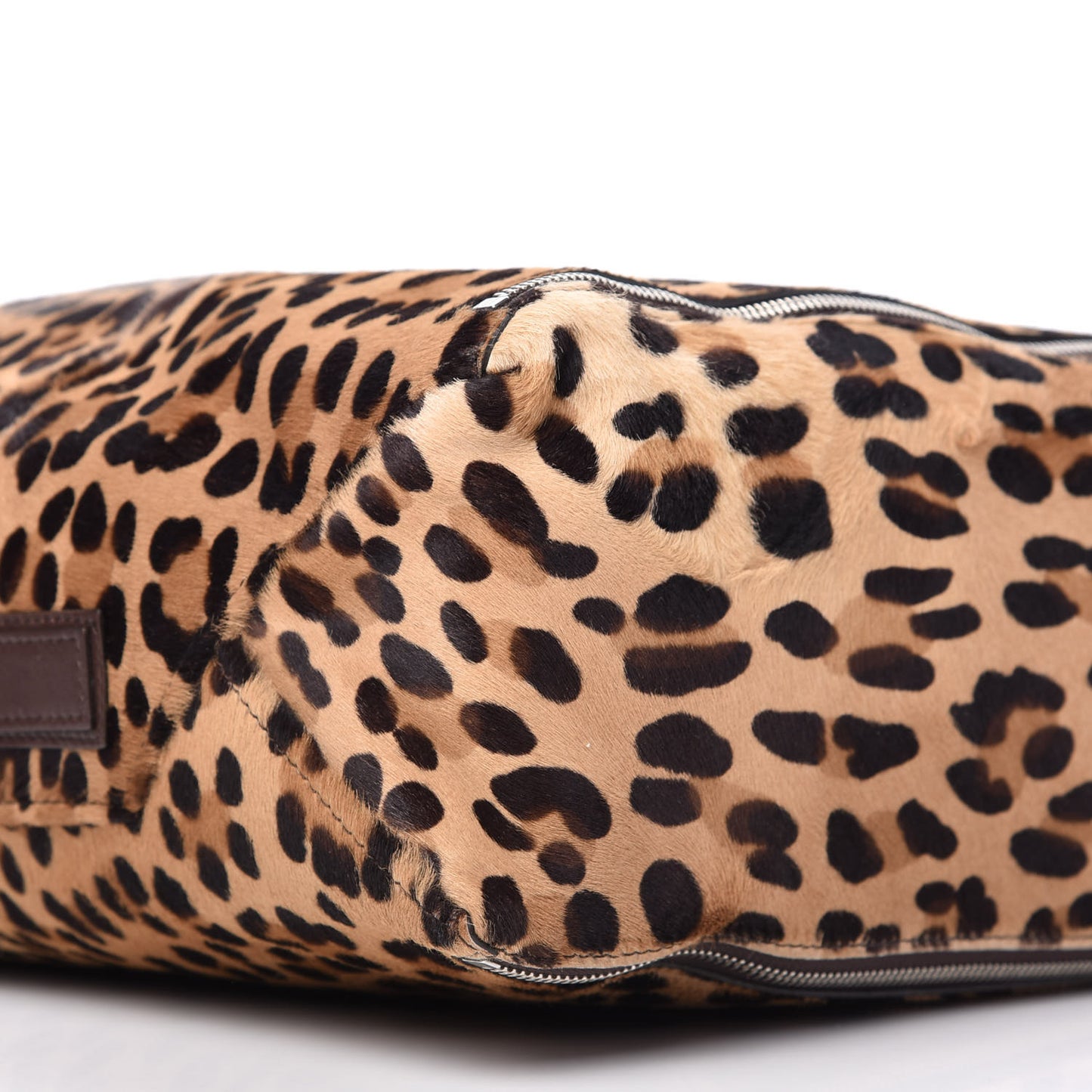 Calf Hair Leopard Print Vertical Zip Gusset Cabas