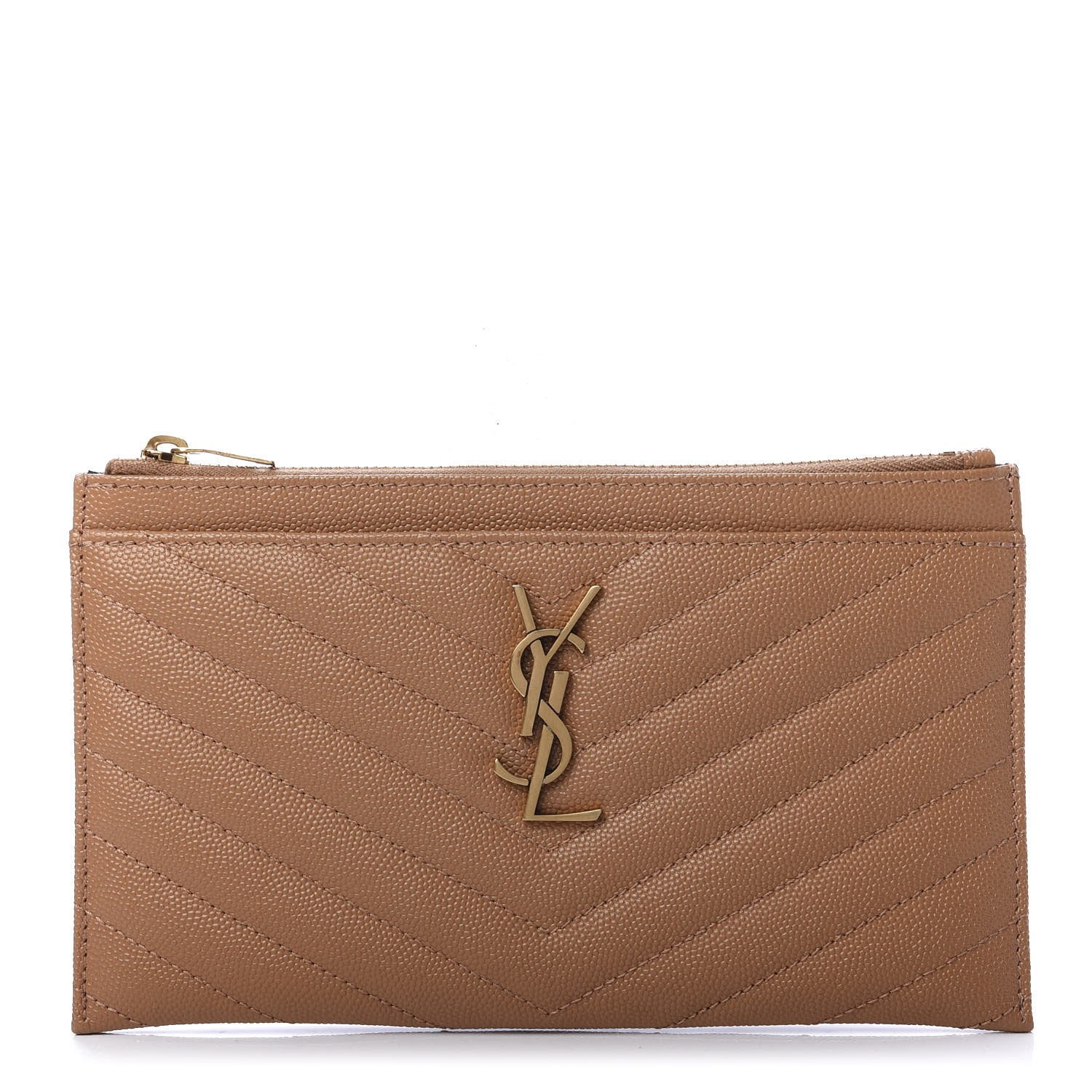 Saint Laurent Grain De Poudre Chevron Monogram Bill Pouch Dune 1 of 8