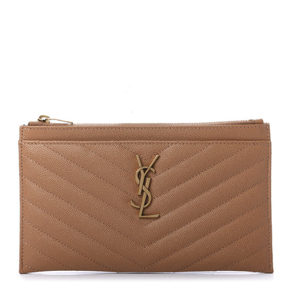 Saint Laurent Grain De Poudre Chevron Monogram Bill Pouch Dune 1 of 8