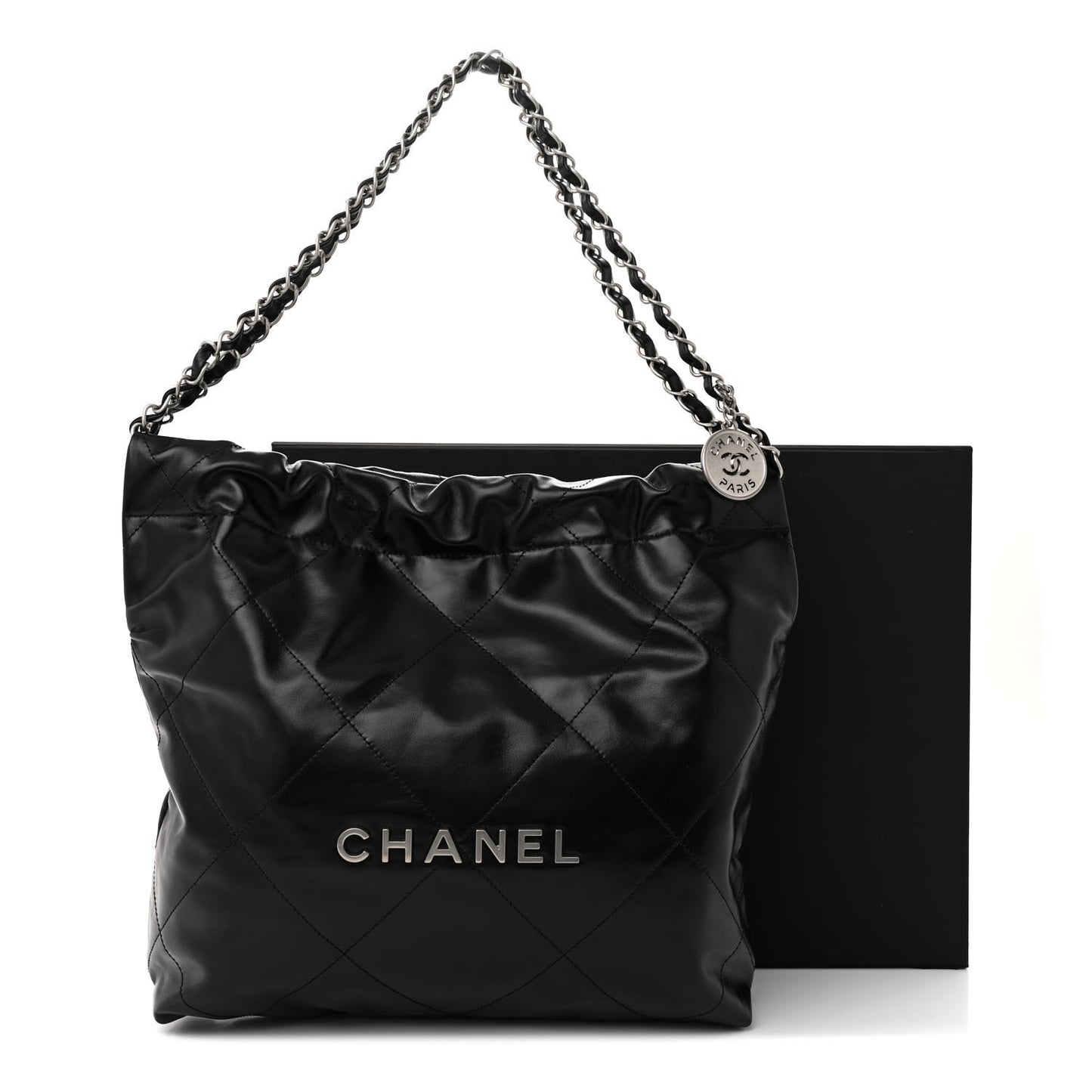 Shiny Calfskin Quilted Small Chanel 22 Black