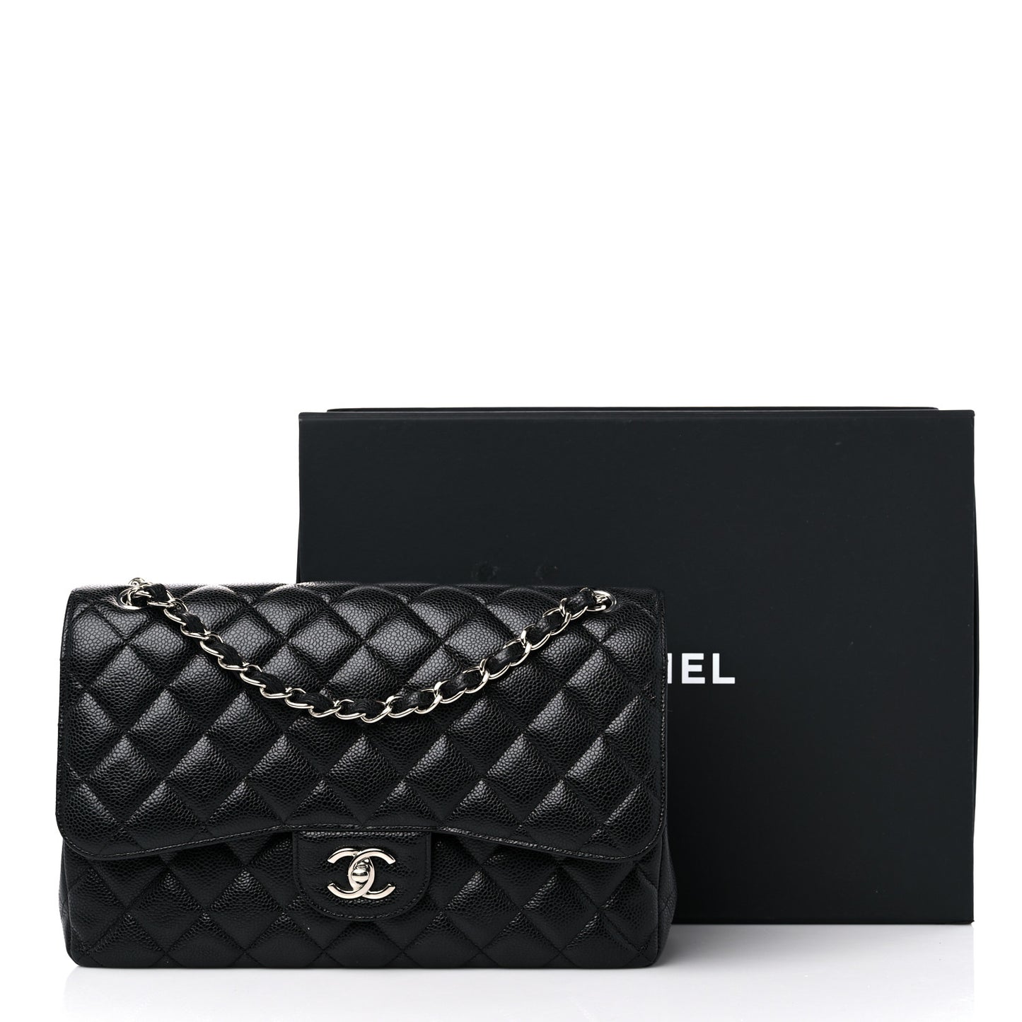 Caviar Quilted Jumbo Double Flap Black
