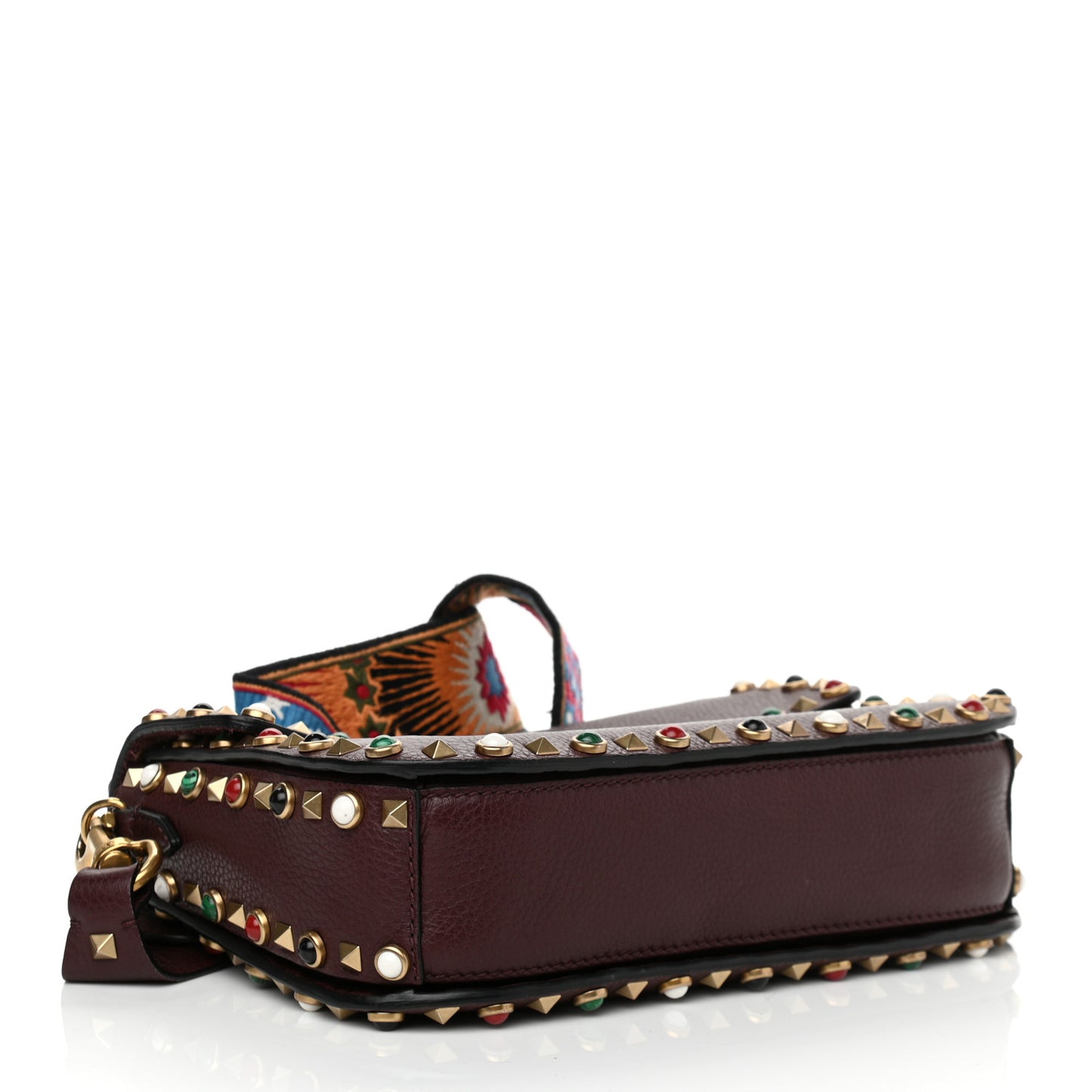 Calfskin Enchanted Wonderland Medium Guitar Strap Rockstud Rolling Flap Saddle Bag Rubin