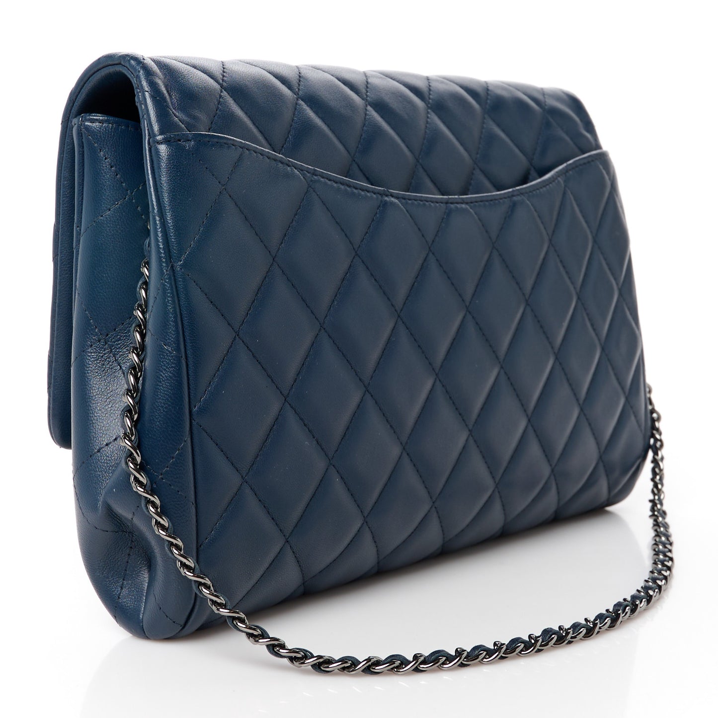 Lambskin Quilted Clutch with Chain Flap Navy