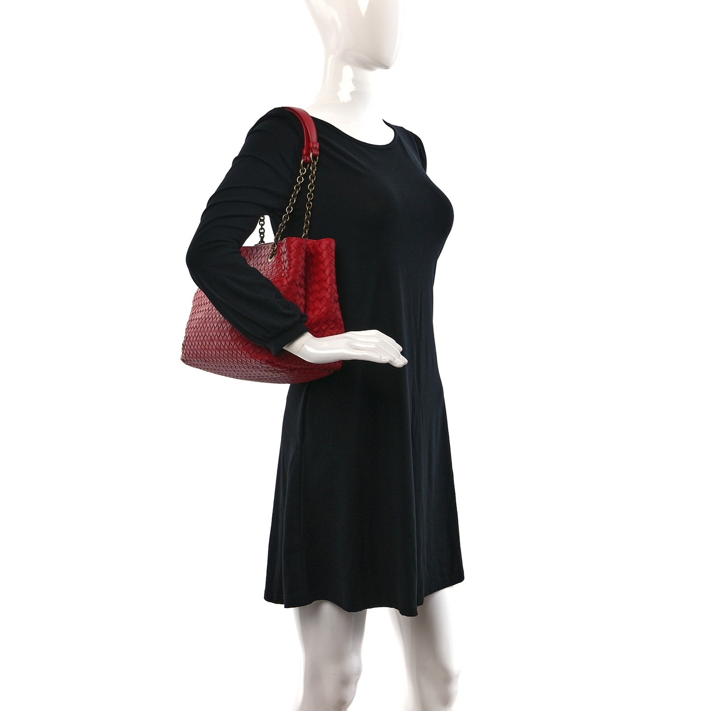 Nappa Intrecciato Medium Classic Chain Strap Tote Red