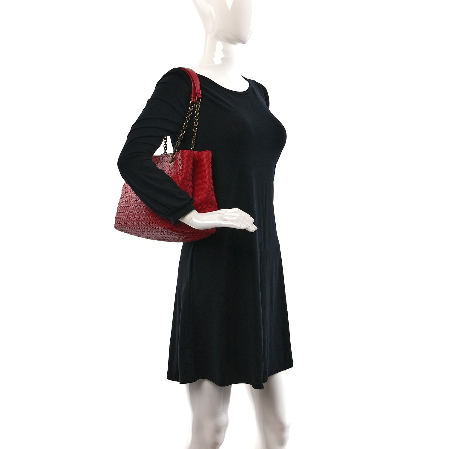 Bottega Veneta Nappa Intrecciato Medium Classic Chain Strap Tote Red 2 of 9