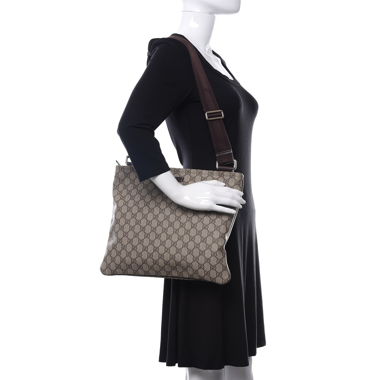 Gucci GG Supreme Monogram Medium Flat Messenger Bag Dark Brown 2 of 12