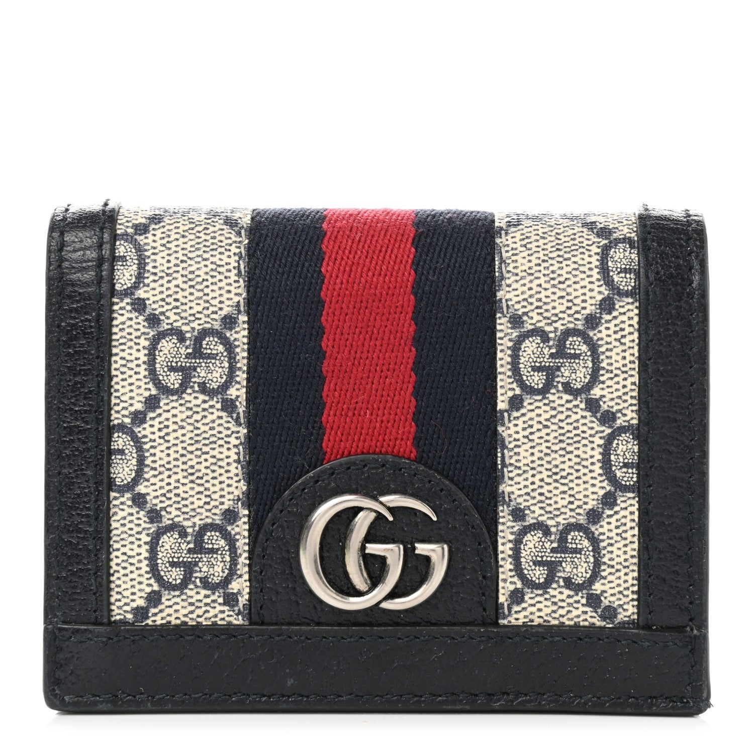 Gucci GG Supreme Monogram Textured Dollar Calfskin Web Ophidia Card Case Beige Blue 1 of 11