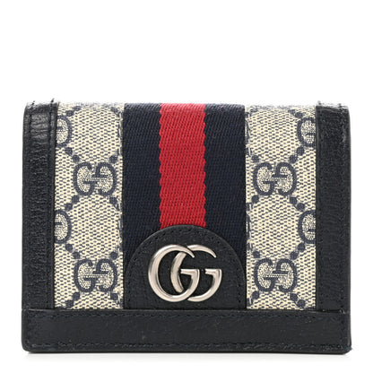 Gucci GG Supreme Monogram Textured Dollar Calfskin Web Ophidia Card Case Beige Blue 1 of 11