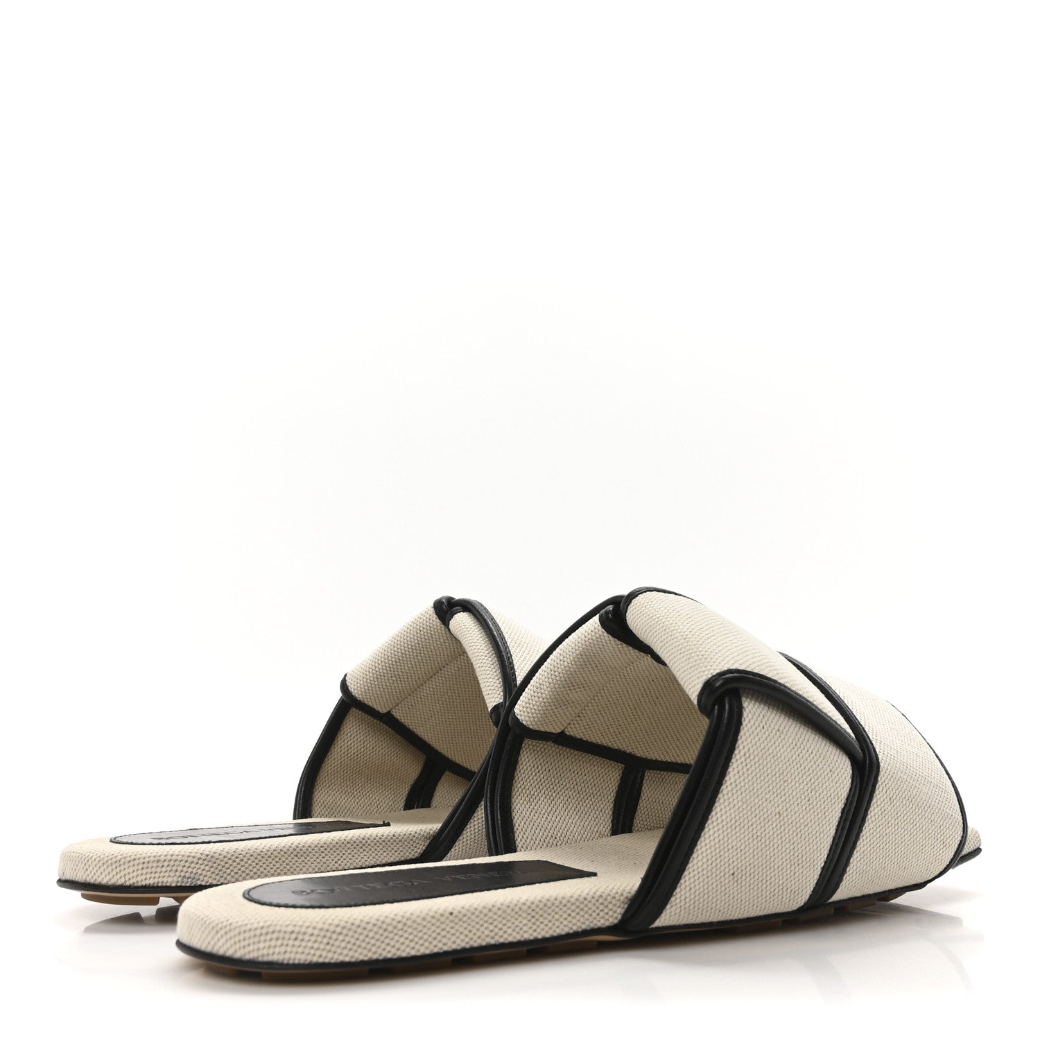Bottega Veneta Cassette Canvas Patch Flat Sandals 40.5 Natural Black 5 of 9